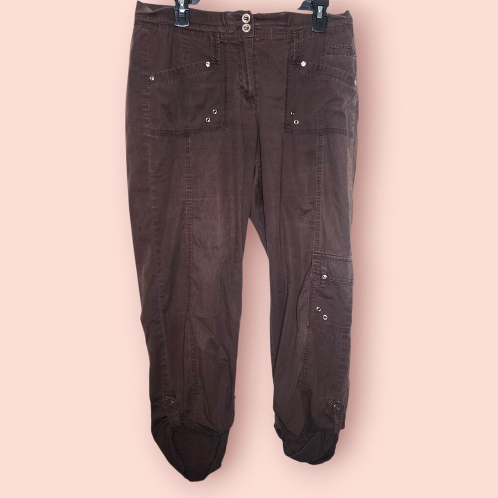 Chico's brown utility cargo pants size 0.5 elasticized waist band casual y2k
